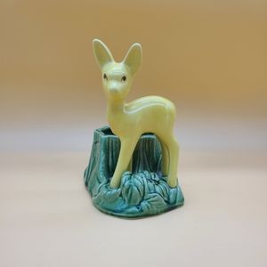 Shawnee POTTERY Vintage Yellow Fawn & Green Stump Planter